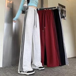 American Retro Striped Sports Pants for Women's Summer High Waisted Loose Casual Straight Leg Wide Leg Trousers
