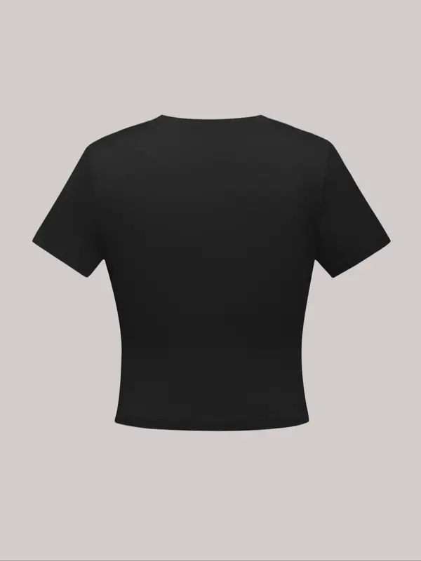 Women's Plain Round Neck Baby Tee, Casual Elegant Short Sleeve T-shirt, T Shirts for Women, Ladies Summer Clothes for Daily Wear, Summer Tops, Womenswear, Tshirt Everyday 7