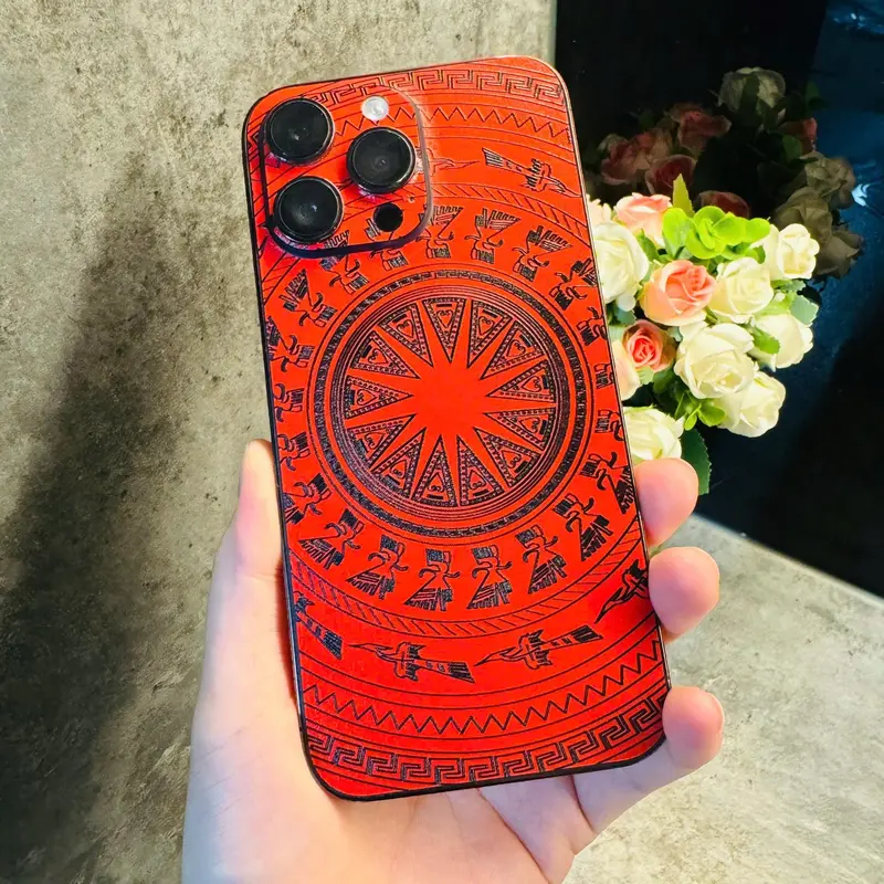 Miếng dán skin da mỏng các màu- Skin da trống đồng các máy và iphone 5/5s đến 16promax Dán full lưng , có viền (TDD) 1