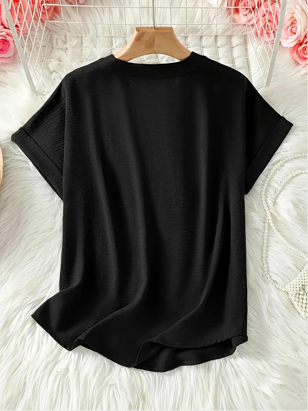 【Plus Size】 Solid Notched Neck Blouses, Casual Top for Summer, Women's Clothing for Daily Wear 2