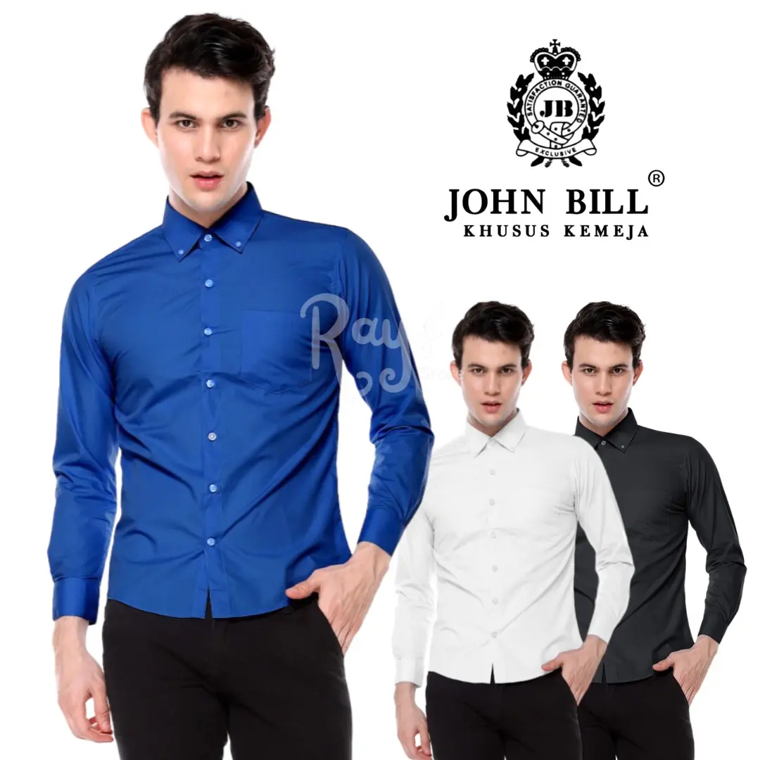 Kemeja Pria Atasan Panjang Polos John Bill Lengan Panjang Hitam Putih Warna Baju Model Slimfit Formal Terbaru Kekinian Bahan Katun Murah Berkualitas Lembut Nyaman KatunPremium
