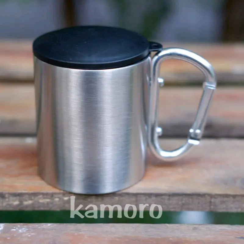 Gelas Carabiner Tutup - Cangkir Mug 220ml Stainless Steel 4