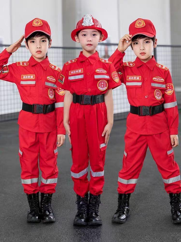 Product Introduction of Children's Fire Firefighter Costume Halloween Cosplay Costume Children's Business Suit 3