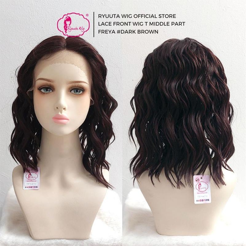 Ryuuta Wig Lace Front Wig Gelombang Pendek Freya Hitam Coklat Pirang 4