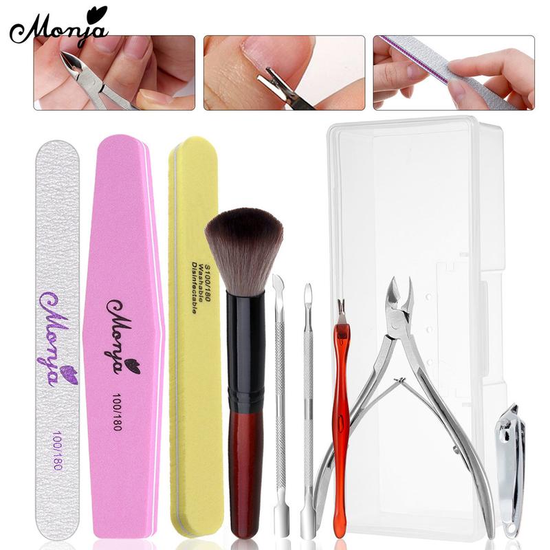 Bộ Dụng Cụ Cắt Móng Tay Monja 5 7 9 10 Cái Bao Gồm Dũa Bộ Đệm Dụng Cụ Đẩy Lớp Biểu Bì Bàn Chải Làm Sạch Thích Hợp Để Loại Bỏ Gel UV Dụng Cụ Bộ Móng Tay Và Móng Chân
