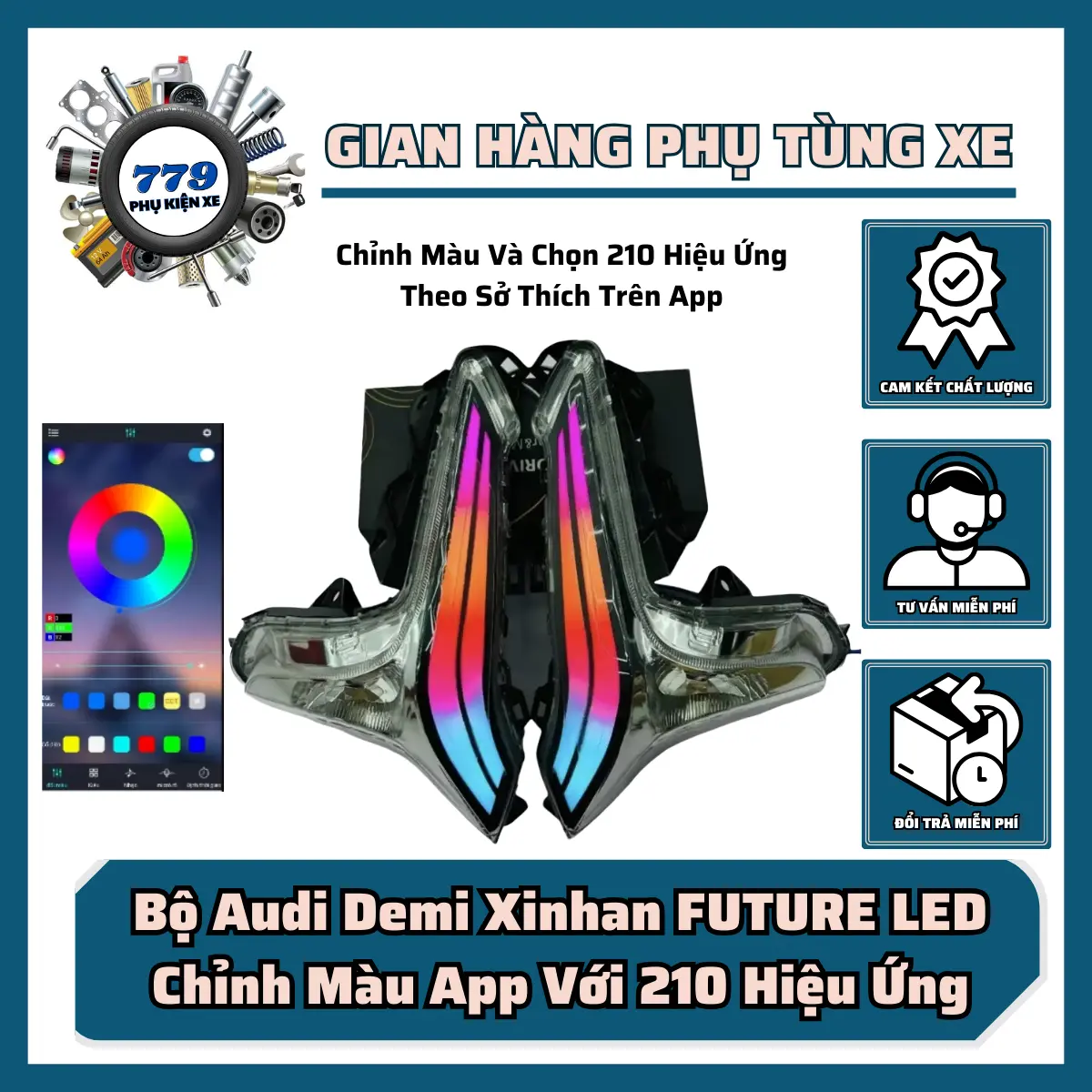 COMBO Bộ Audi Demi Xinhan FUTURE LED Chỉnh Màu App Với 210 Hiệu Ứng