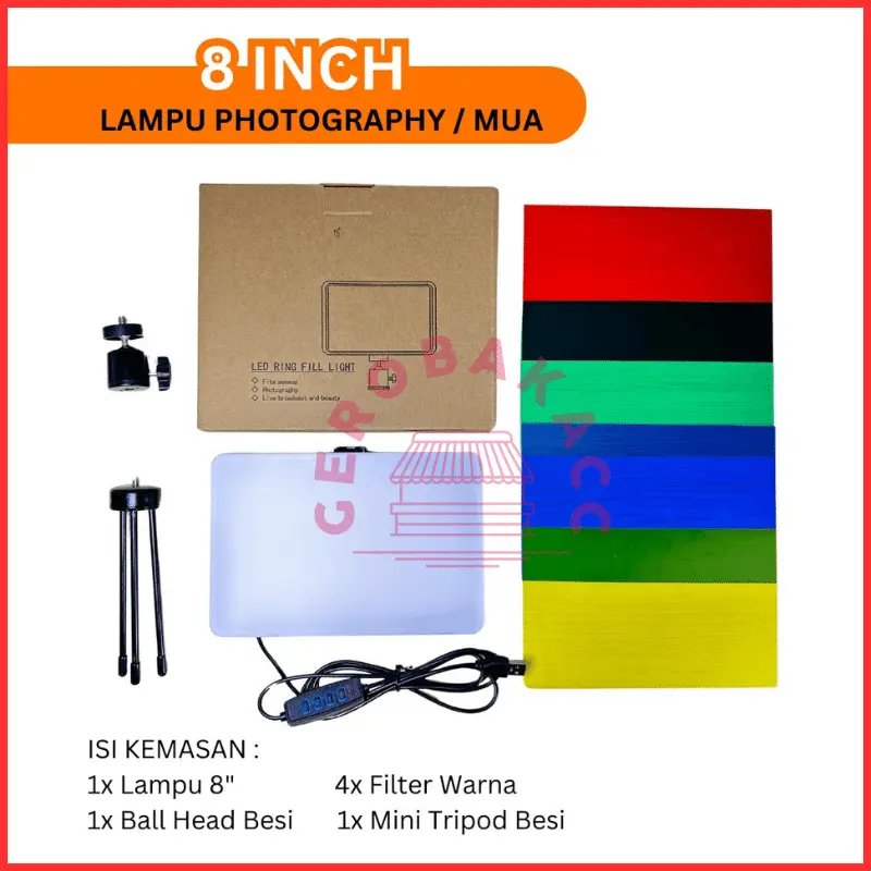 Paket Lampu Tripod Foto Produk 8 inch Makeup MUA Studio fotografi konten live streaming Ballhead USB 4 warna Lampu filter warna Kartu Gerobak ACC 3