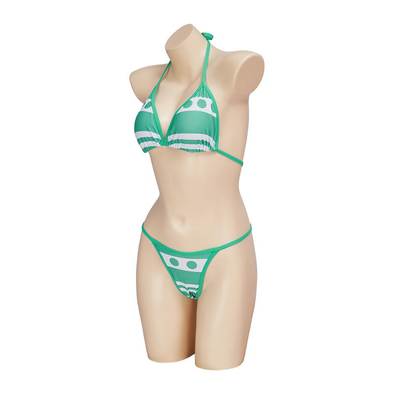Product Introduction of Nami Cosplay Costume Nami Swimsuit Anime Two Years Later Nami Two Piece Sexy Bikini Swimsuit Nami Sexy Green Top Pants Bathing Suit 4