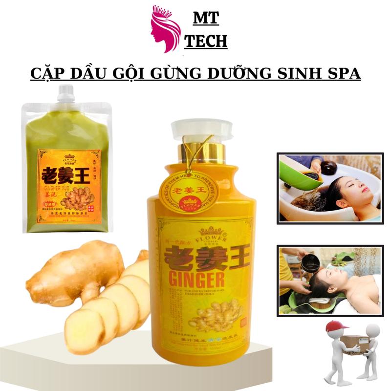  Cặp Dầu Gội Xả Gừng Ngăn Ngừa Rụng Tóc Dùng Trong Spa Dưỡng Sinh Thể Tích 1000ml 