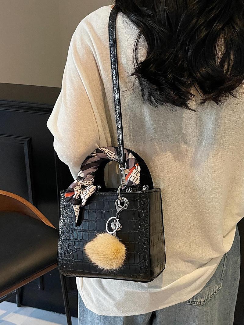 Product Introduction of Women's Fashionable Crocodile Embossed Crossbody Bag, Casual Versatile Shoulder Bag with Scarf Decor, Trendy All-match Commuter Bag for Daily Used 6