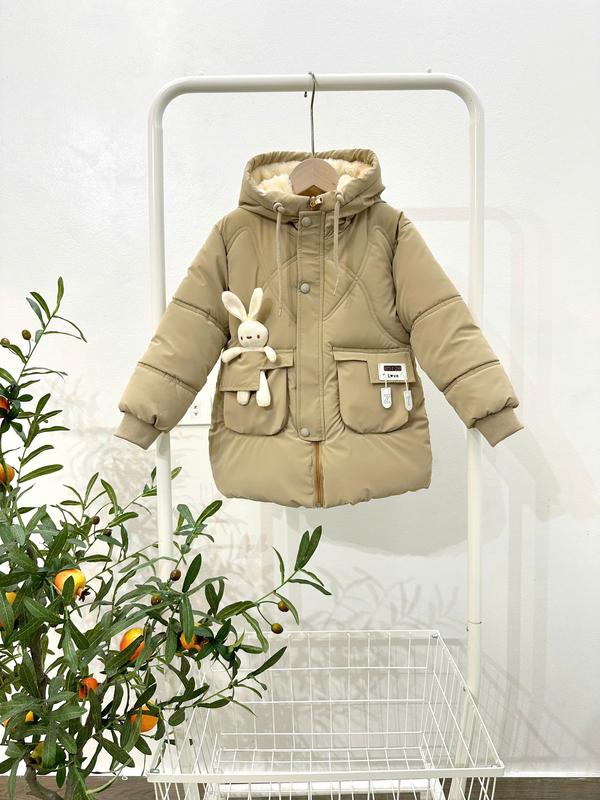 [15- 40kg] Áo phao nhung lì LÓT LÔNG CẢ MŨ, mũ liền, túi gắn thỏ/gấu dễ thương cho bé gái, mẫu mới 2024.