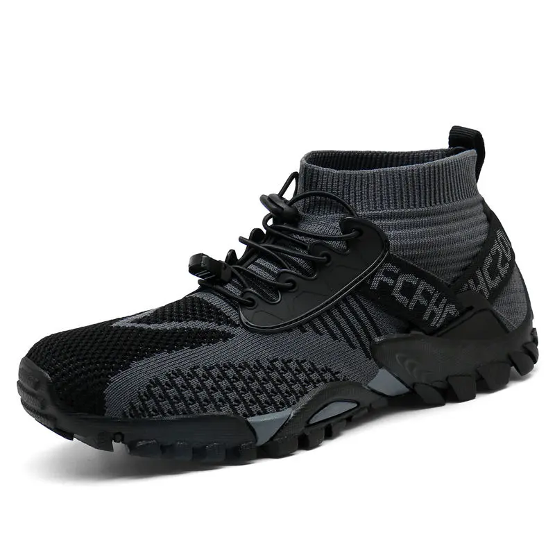 New Men's Outdoor Climbing Boots New Casual Mesh Breathable Wading Shoes Hiking Upstream Shoes Men's Fishing Super Soft Platform