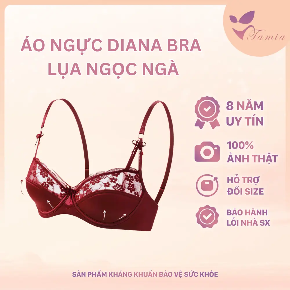 Diana bra Áo lót lụa ngọc ngà ren tinh tế, tơ tằm tự nhiên kháng khuẩn