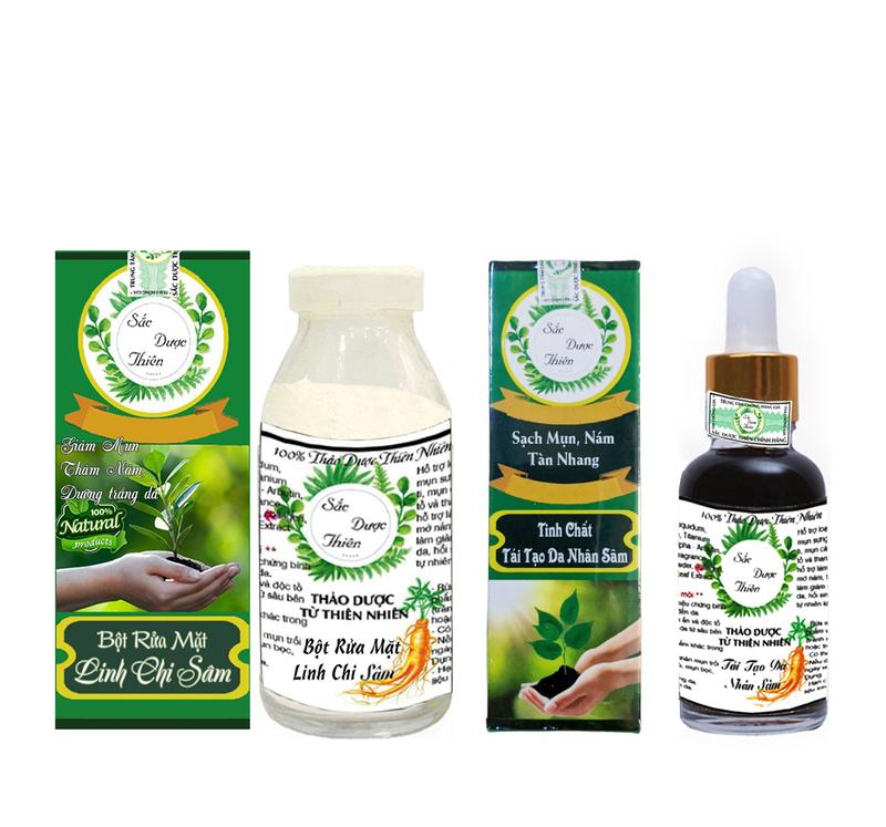 Combo Serum Sắc Dược Thiên và bột rửa mặt Linh Chi Sâm giúp giảm mụn nám tàn nhang 30ml + 100g