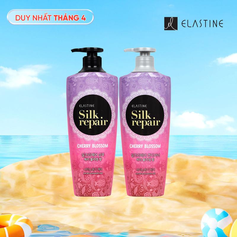 [Elastine  Official] Dầu gội tặng kem xả chăm sóc nuôi dưỡng tóc Elastine Silk Repair - Hương Hoa Anh Đào 550ml (x2)