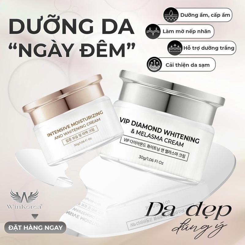  COMBO NGÀY ĐÊM KEM KIM CƯƠNG VIP M.E.S.O HỖ TRỢ GIÚP DƯỠNG TRẮNG DA GIÚP MỜ THÂM NÁM XẠM TÀN NHANG DƯỠNG ẨM DA Thượng Hiệu: WinKorea Nữ Skincare Làm Đẹp Da Chăm Sóc Da 