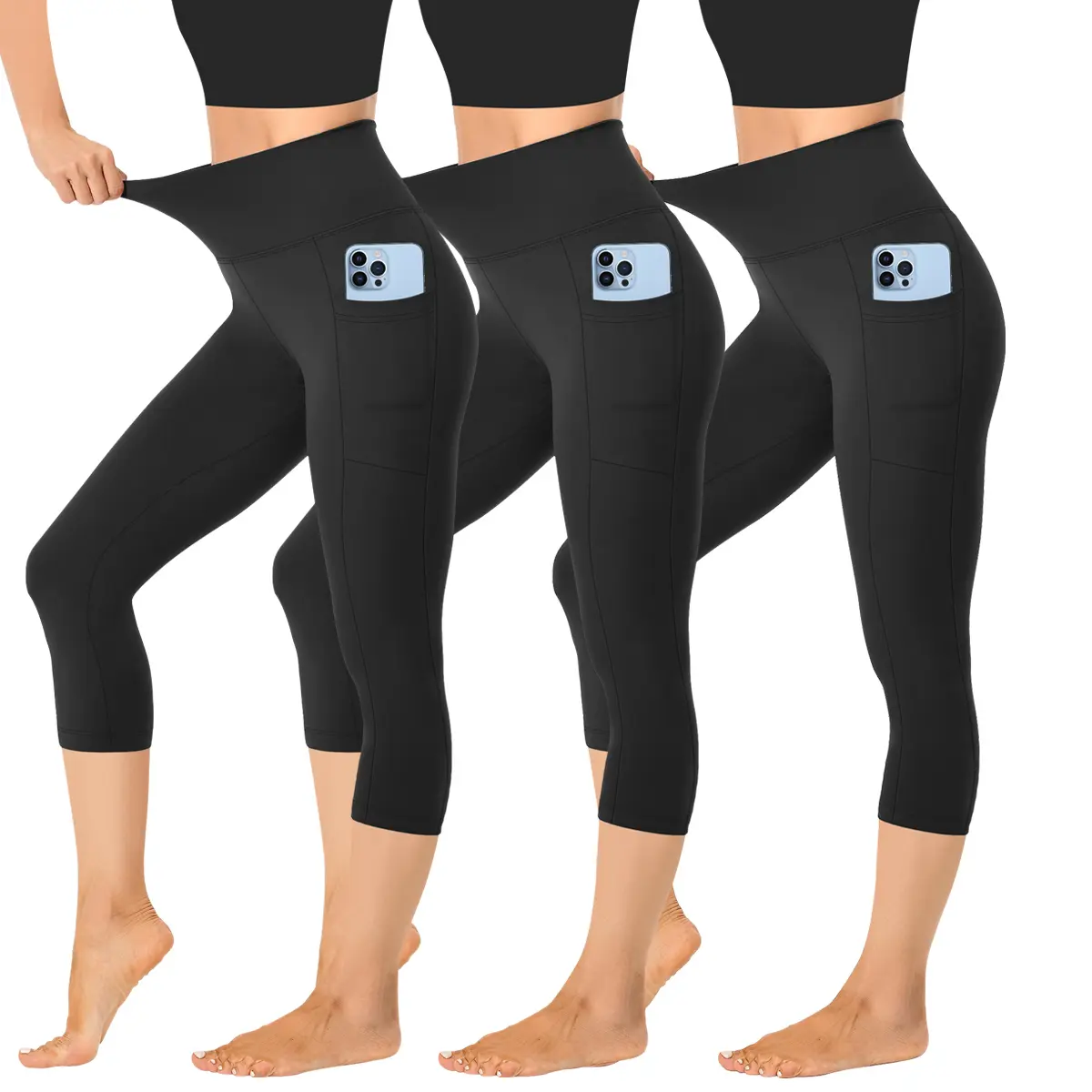 3 Pack Capri Leggings with Pockets for Women High Waisted Capris Soft Tummy Control Yoga Pants Running Gym Legging