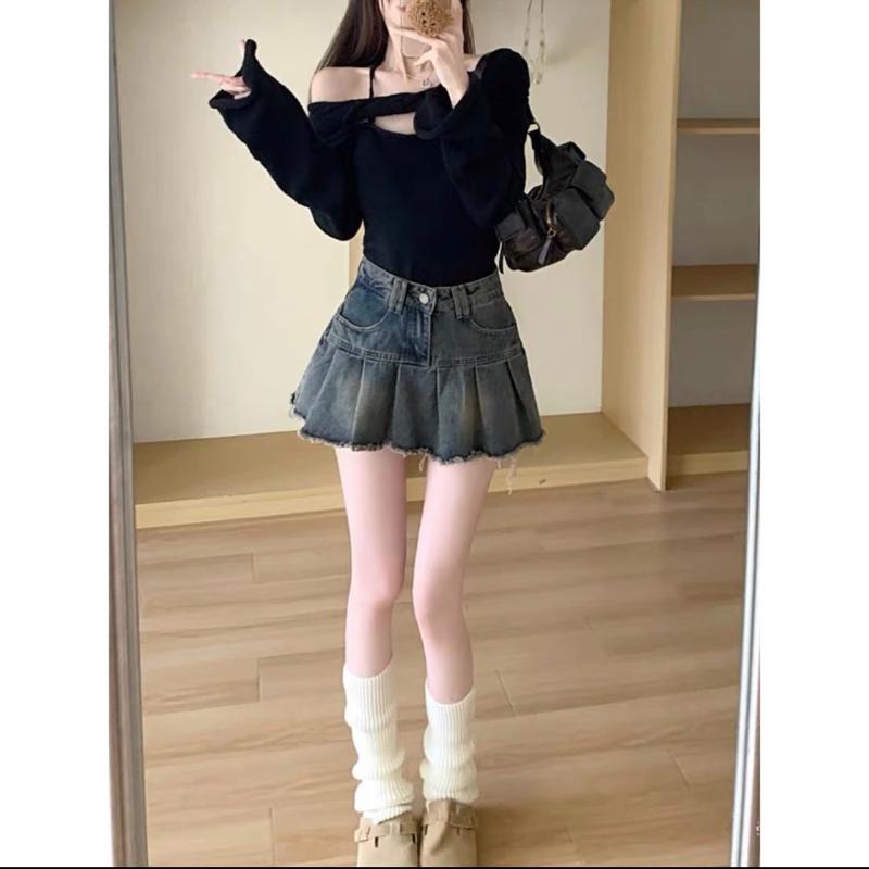 Chân váy xếp li xoè tua rua lưng cao phom chuẩn hách dáng siêu xinh Jean viền lông