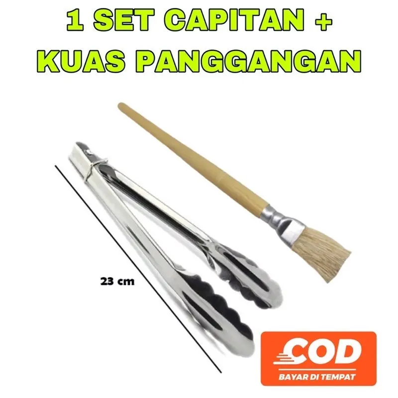 1 Paket Hemat Capitan Makanan + Kuas Trand Kayu Capitan Kuas Oles Panggangan Murah Kuas Kue Capitan Panggangan Kecil Peralatan Panggangan Capit Stenlis Prakits Kuas Oles Bumbu Mentega