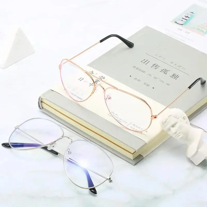 Finished Myopia Glasses Women Men Double Beam Nearsighted Eyewear Metal Frame Minus Diopter -1.0 To -4.0 HD Prescription Glasses