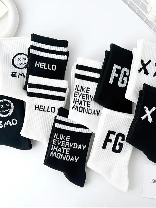 Men's Letter Print Mid-calf Socks, Casual Comfy Breathable Socks for Daily Wear, Men's Socks for All Seasons 1