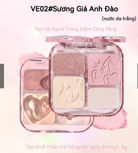 VEECCI Tạo Khối Highlight Phấn Má Hồng bắt sáng 4trong1 Sắc Tông Nude Tự Nhiên 9g Mỹ Phẩm Cosmetic vecci  tạo 2
