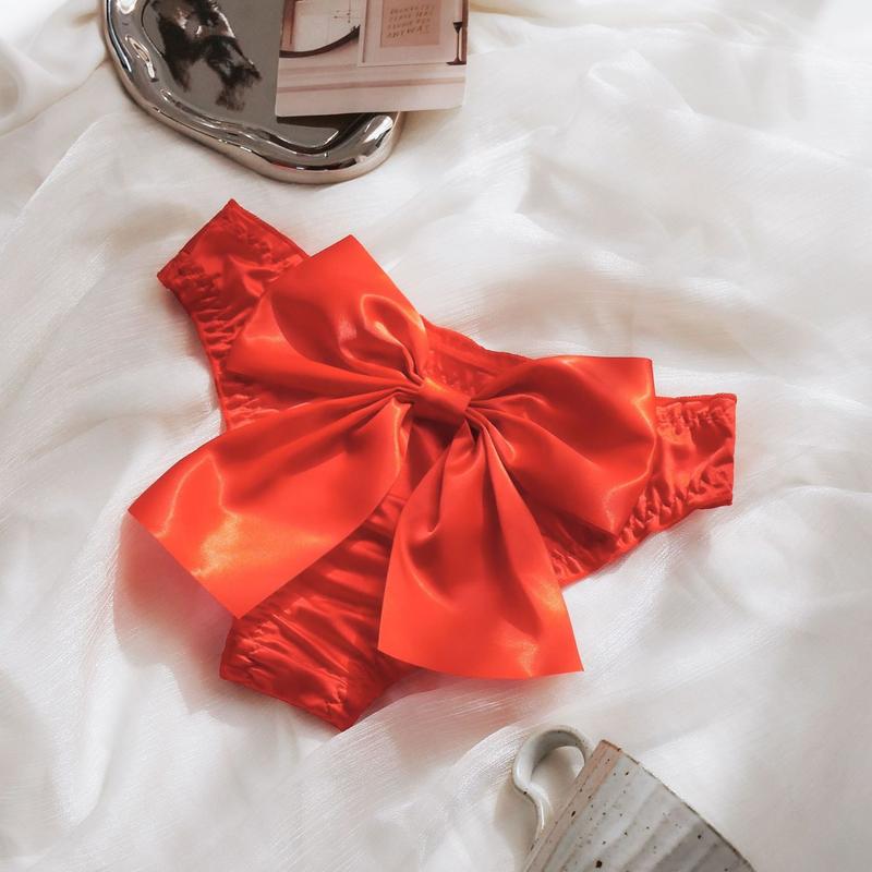 Đồ Lót Lụa Lạnh Nửa Hông, Thiết Kế Nơ Lớn Phóng Đại, Dành Cho Nữ, Cảm Giác Satin Co Giãn, Thoải Mái 6