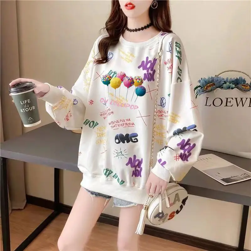 Lazy Thin 150.00kg Plump Girls Loose Slimming 280 Tummy Hiding Fat Hiding 230 Fashion Casual 240 Long Sleeve Top for Women