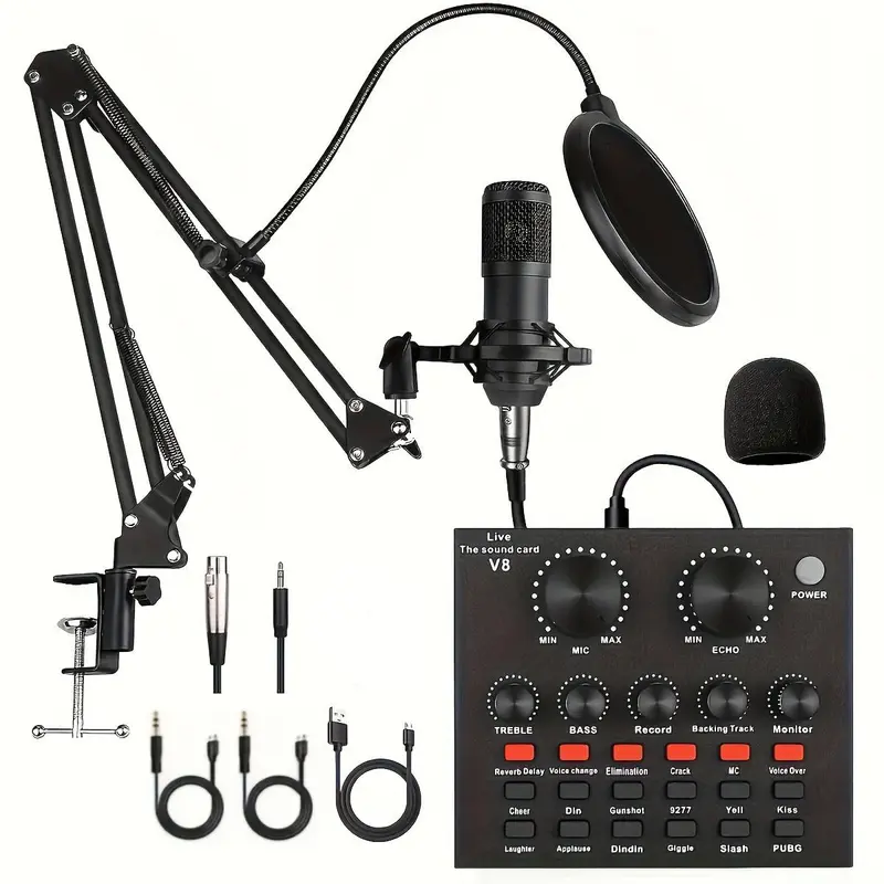 Podcast Equipment Bundle, 1 Box BM-800 Mic Kit with V8 Sound Card, Professional Condenser Studio Microphone for Laptop Computer Vlog Living Broadcast Live Streaming, Stocking Fillers Gift 0