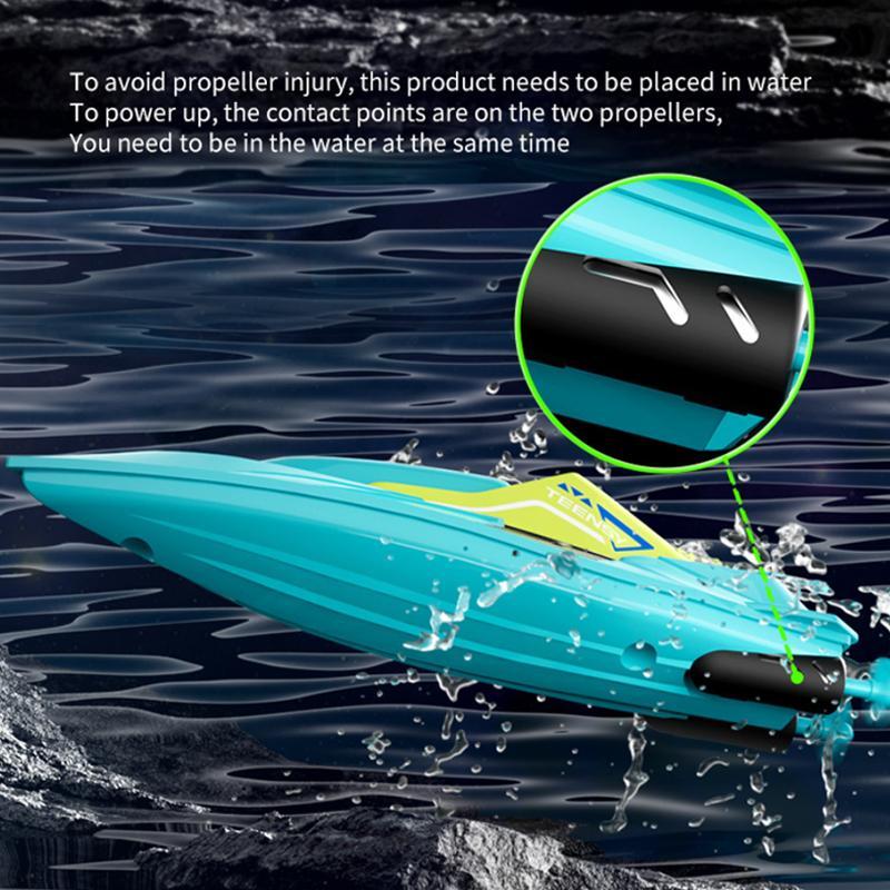 Product Introduction of 2.4G Mini Remote Control High Speed Boat, 1 Set Double Spiral Pulp RC Water Racing Boat, Waterproof Pool Toy for Outdoor Fun 2