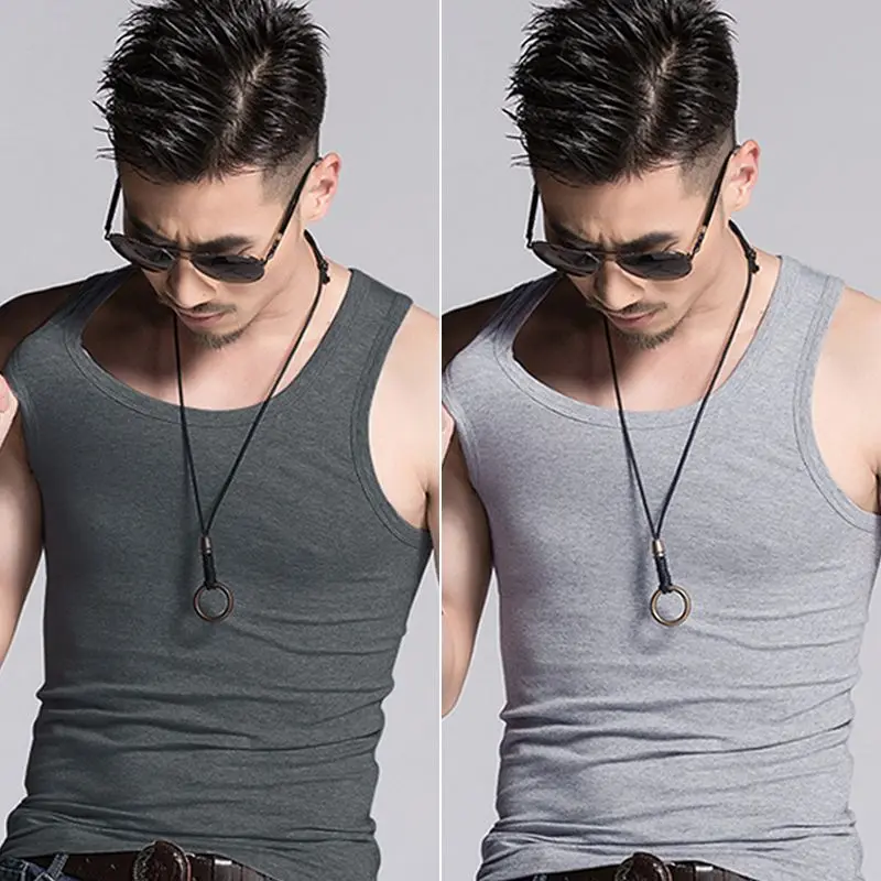 Áo Vest Nam, Áo Phông Trơn Bộ 2 Món, Cơ Sở Mùa Hè Hợp Xu hướng Áo Mỏng Dáng Ôm Thể Dục, Thích Hợp Cho Thể Thao 7