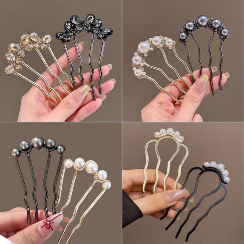 Kẹp Tóc Hình Chữ U Thời Trang Hàn Quốc Mới 4 Ngạnh Với Đồ Trang Trí Kim Loại Đá Quý Giả