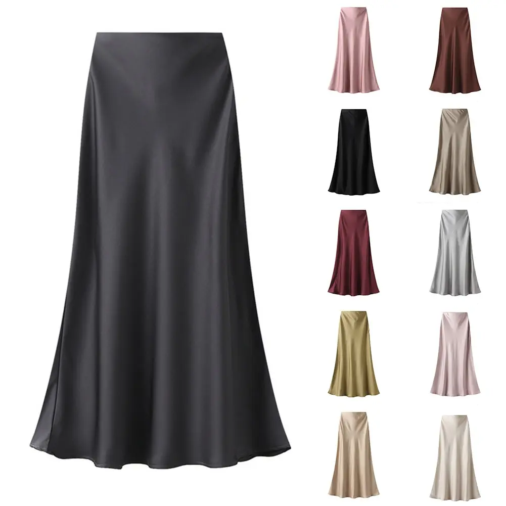 Women High-waisted Slim Fishtail Skirt Temperament Elegant Satin Solid Skirt