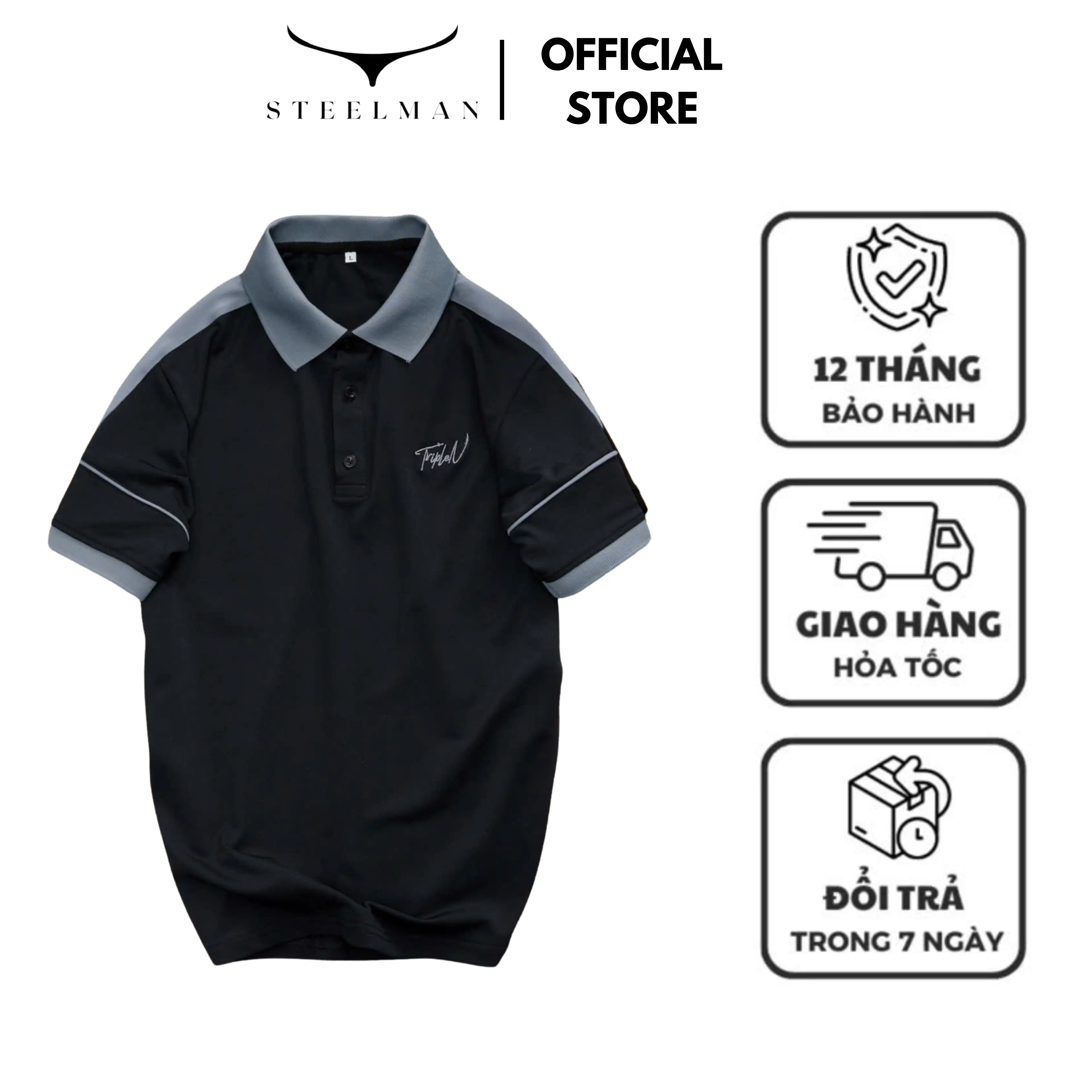 Áo thun Polo nam STEELMAN phối tay phong cách, chất liệu thun cá sấu cao cấp, co giãn 4 chiều thấm hút thoải mái Tay Ngắn Ngắn Tay