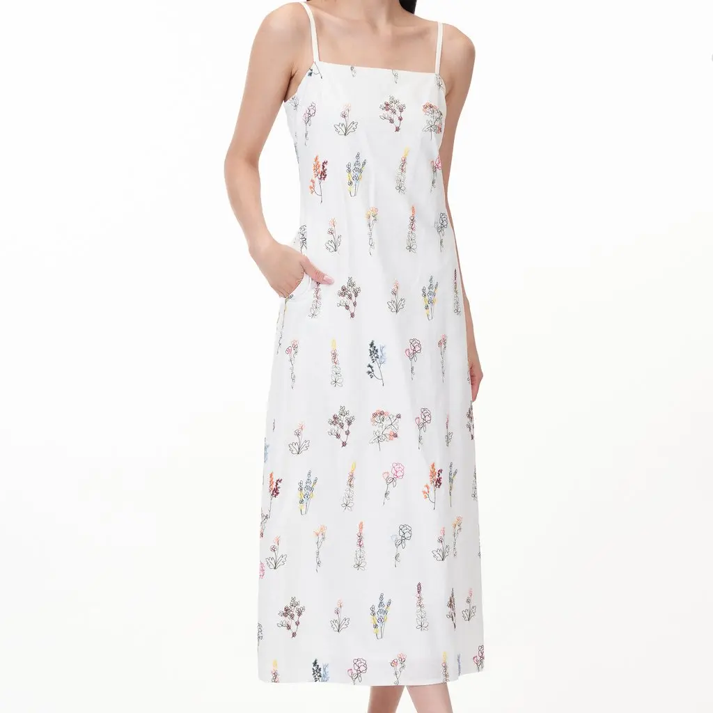 THECLOSETLOVER LUELA STRAIGHT NECK EMBROIDERED MAXI DRESS IN WHITE