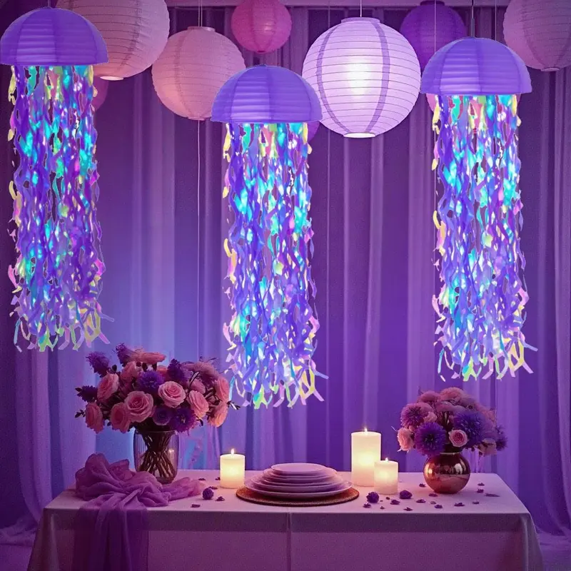 Paper Jellyfish Design Hanging Decoration, 1 Count Under The Sea Themed Hanging Ornament, Decorative Hanging Decor for Home Party & Wedding 3