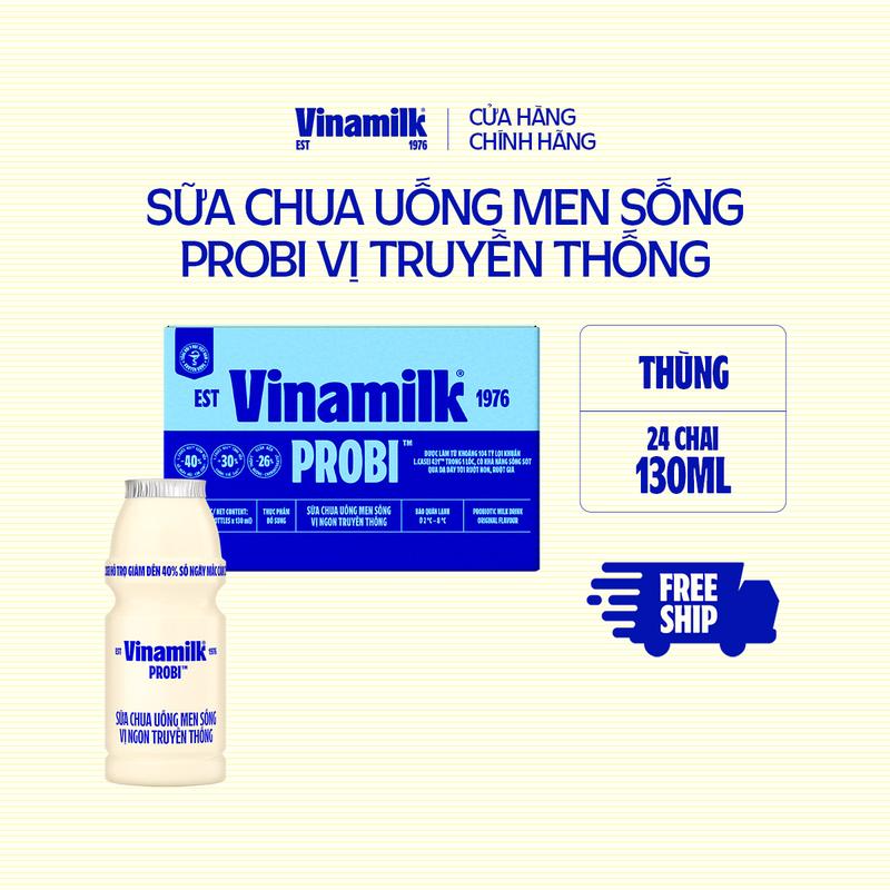 [CHỈ GIAO THÀNH PHỐ LỚN BÁN KÍNH 10KM] Thùng 24 chai Sữa chua uống Probi Có Đường 130ml (6 lốc)