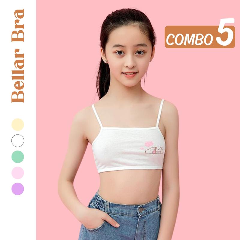 COMBO 5 ÁO LÓT LÁ HỌC SINH COTTON KHÔNG ĐỆM MÚT THOÁNG MÁT KHÔNG KÍCH ỨNG DA CỦA BÉ 20-50KG Cotton Bellar Bra aola hocsinh BBA154