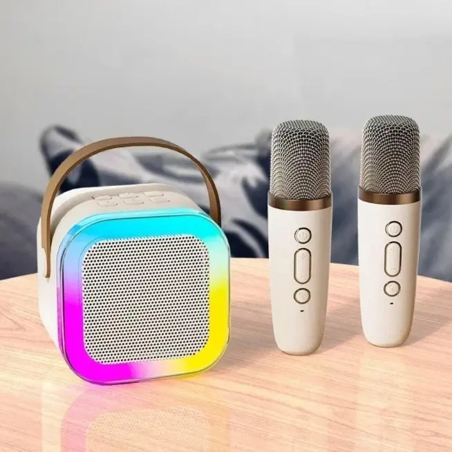 Loa Bluetooth Karaoke Mini K12 công suất 10W kèm 2 micro không dây, kết nối dễ dàng