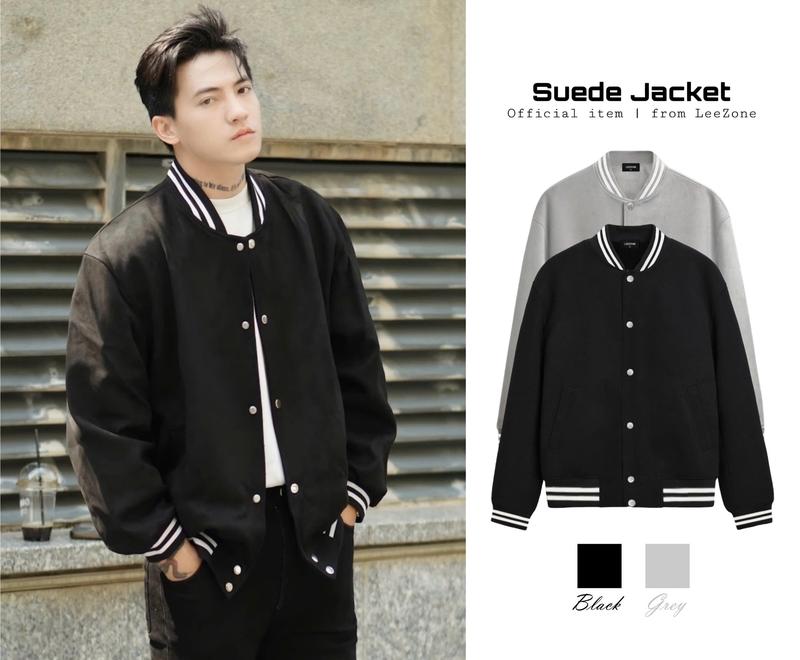 Áo Khoác Bomber Da Lộn Đen Nam Cao Cấp Lee Zone Cúc Kim Loại Menswear Tay Dài  Jacket