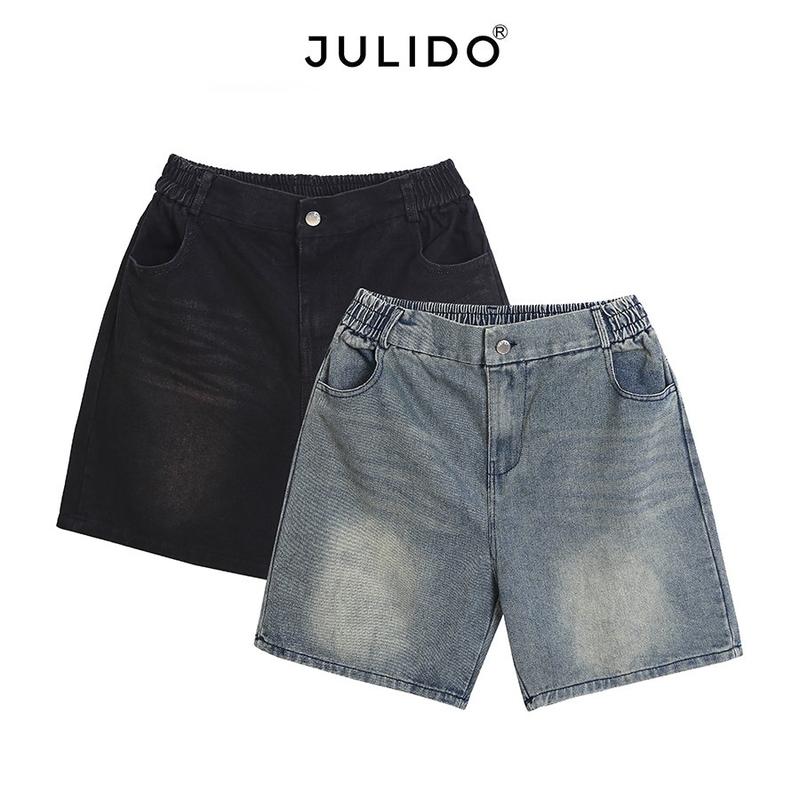Quần short jean nam JULIDO chất liệu jeans wash mềm mại thoáng mát phối cạp chun co dãn_ E6