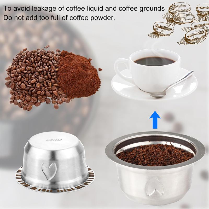 Reusable Pods For Nespresso Vertuo Machine Stainless Steel Refillable Coffee Capsule Set 8