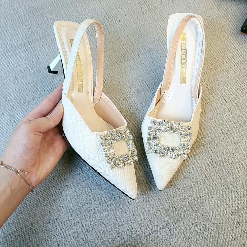 Sục nữ nơ đá 7p quai hậu co dãn chất vải gân mềm mại Mũi nhọn [dép nữ] DéP Shoes giay  7 phan