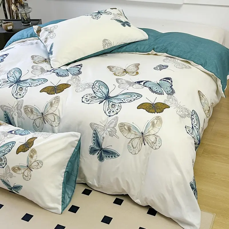 Butterfly Print Duvet Cover Set, 2/3 Counts/set Duvet Cover & Pillowcase without Filler, Cool Bedroom Accessories Soft Comfortable Bedding Set for Home 3