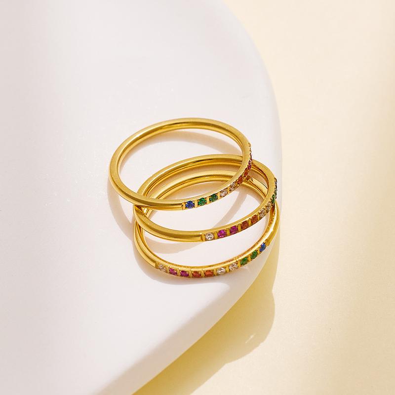 Product Introduction of Nhẫn Đầy Màu Sắc Zircon, Hình Tròn Ngôi Sao, Ferrule Thép Titan, Mạ Vàng, Trang Trí, Bán Chạy, Tương Phản, Thích Hợp Cho Người Chạy Bộ 1