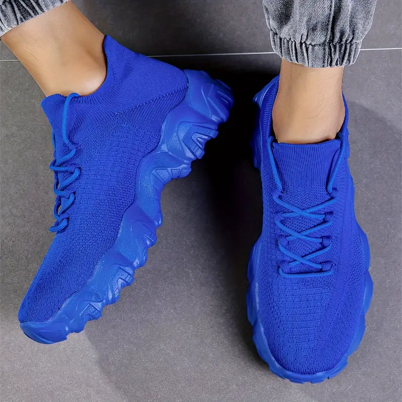 Men's Knit Breathable Running Shoes, Lace Up Comfy Soft Sole Sneakers For Outdoor Jogging All Seaons 6