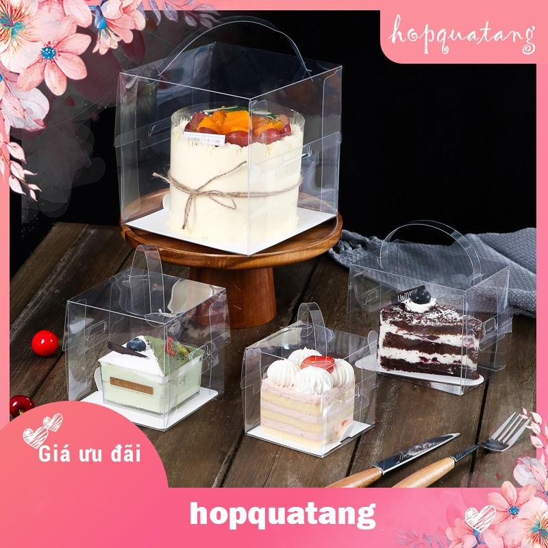 Hộp mica nhựa trong suốt có quai xách hộp đựng bánh kem sinh nhật