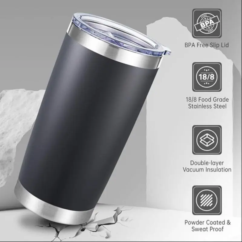 20oz Vacuum Flask, Large Capacity Stainless Steel Insulated Coffee Cup, Portable Travel Coffee Cup with Lid, Drinking Cup for Home Office, Drinkware 3
