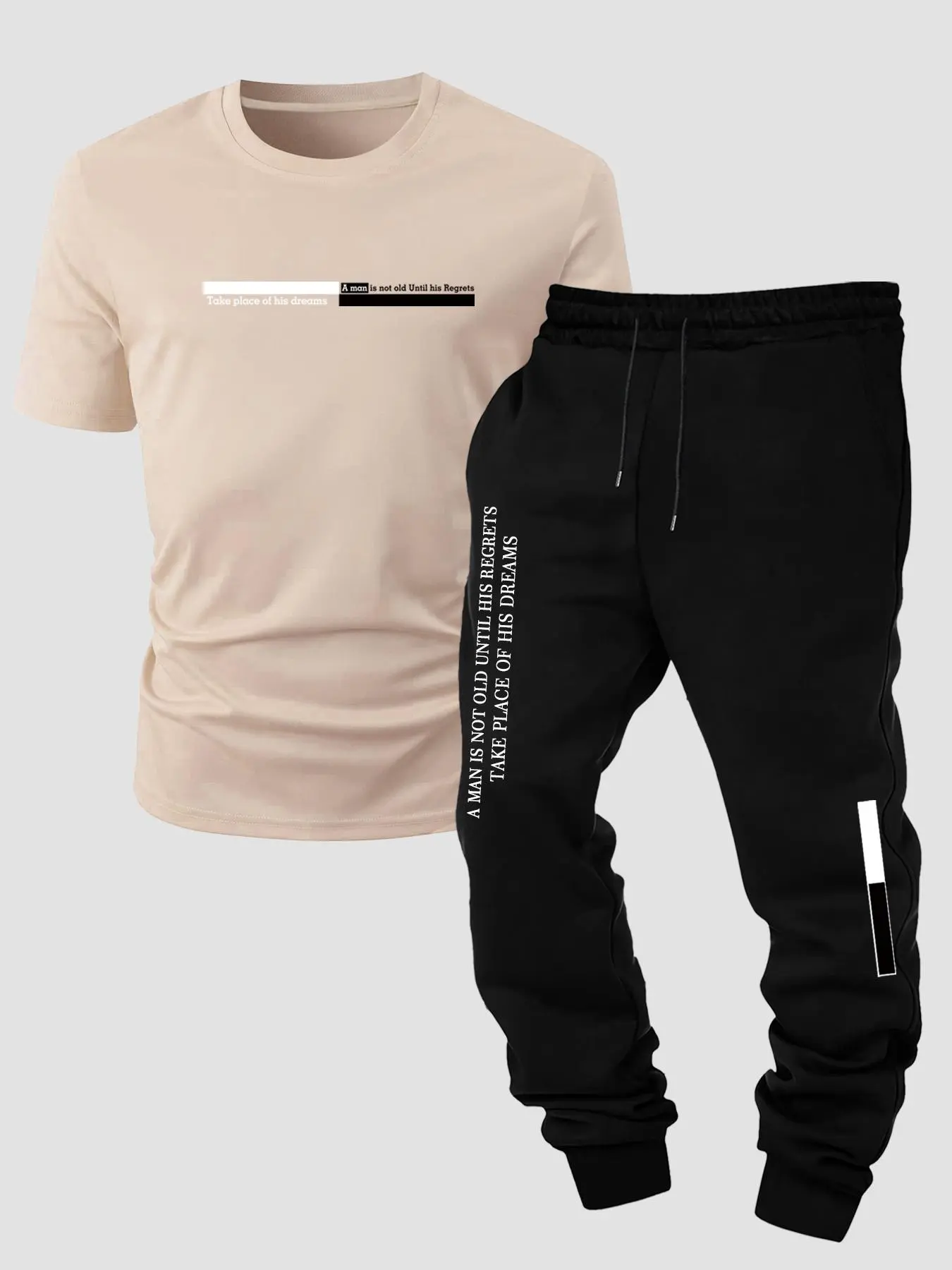 【Plus Size】 Men's Letter Print Tee & Jogger Pants Set, Regular Fit Casual Fashion Cozy Breathable Two-piece Outfits for Daily Outdoor Wear, Men Plus Size Clothing for All Seasons