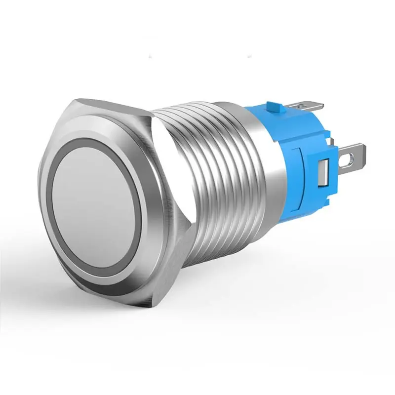 Nút công tắc on/off 16mm, Kiểu nhấn Tự khóa, Vỏ Kim loại có đèn LED, Điện áp 5V-24V, 110-220V 1